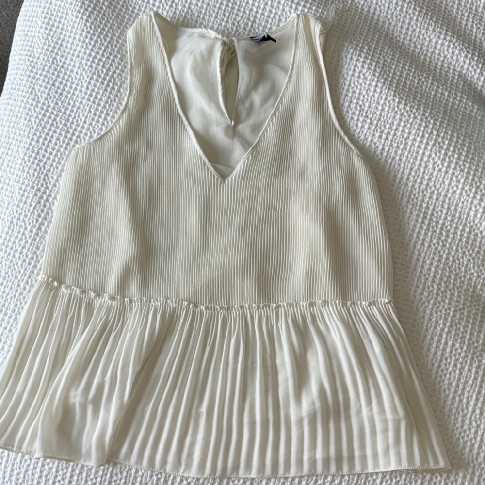 Zara Cream Pleated V-Neck Blouse